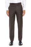 Zanella Parker Flat Front Solid Wool Trousers In Brown