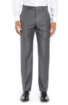 Zanella Parker Flat Front Solid Wool Trousers In Mid Grey