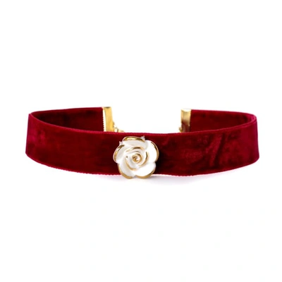 Poporcelain Golden White Cloud Rose Red Velvet Choker