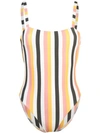 Asceno Palma Square-neck Striped Basketweave Swimsuit In Multi Stripe