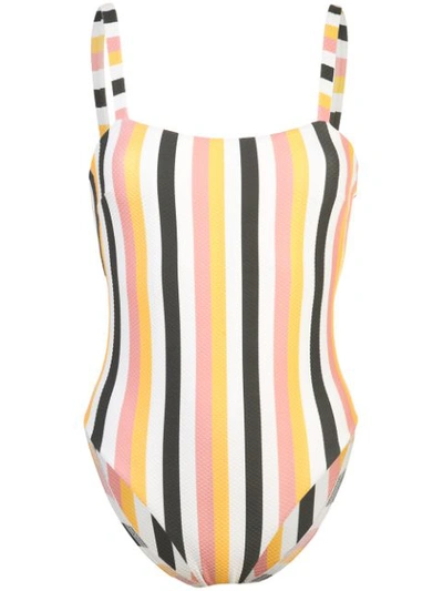 Asceno Palma Square-neck Striped Basketweave Swimsuit In Multi Stripe