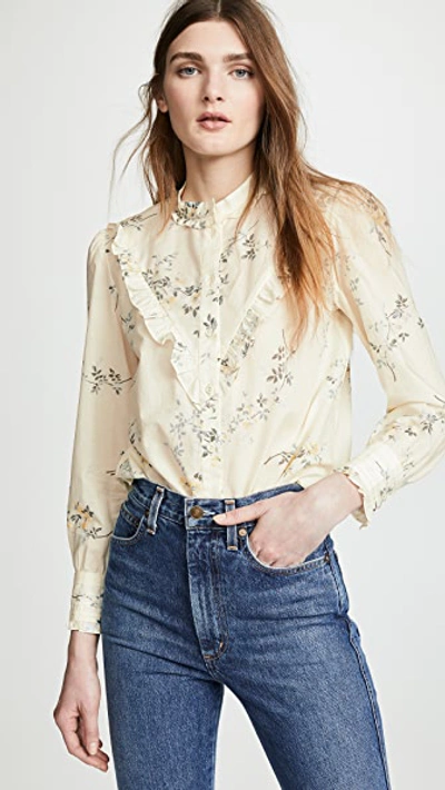 Apc Polly Floral-print Cotton-poplin Blouse In Beige