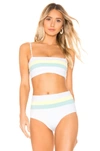 L*space Colorblock Rebel Striped Bikini Top In White Light Turquoise Lemonade