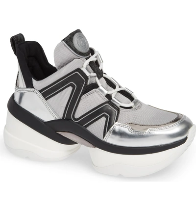 Michael Michael Kors Olympia Sneaker In Silver/ Black Multi