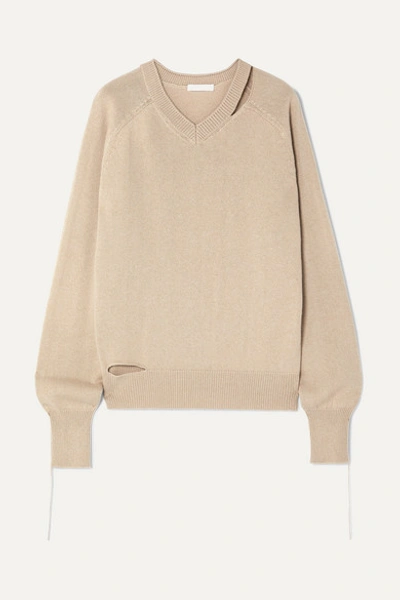 Helmut Lang Distressed Cutout Cotton, Wool And Cashmere-blend Sweater In Beige