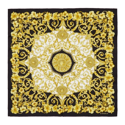 Versace | Gold Hibiscus 90x90 Printed Scarf In Multicolored Silk