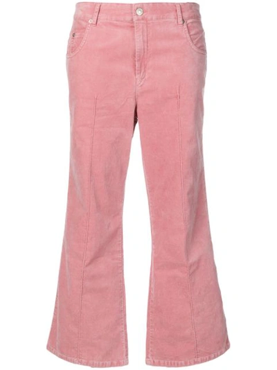 Isabel Marant Étoile Anyree Cropped Stretch-cotton Velvet Flared Pants In Pink