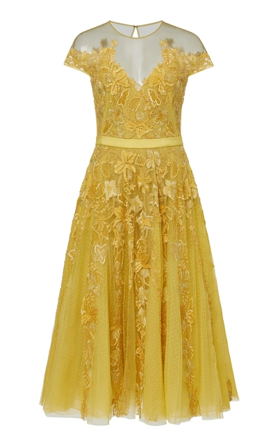 Zuhair Murad Tiar Embroidered Silk-blend Tulle Midi Dress In Yellow