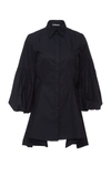 Lela Rose Puff Sleeve Button Front Shirt In Navy