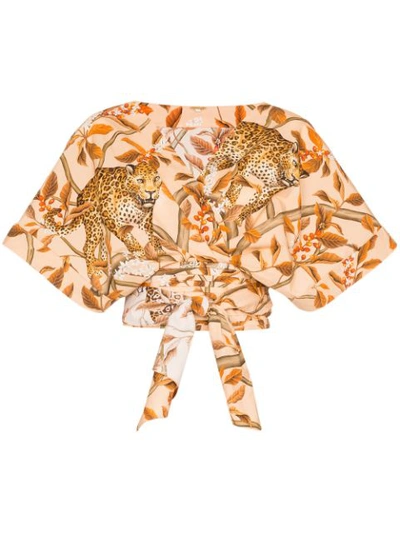 Johanna Ortiz Young And Wild Printed Cotton Wrap Shirt In Orange
