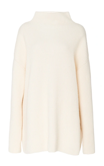 Co Ribbed Wool-cashmere Blend Turtleneck Sweater In White