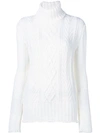 Thom Browne Rwb-detailed Cable Knit Jumper In White