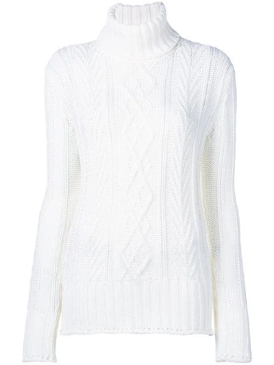 Thom Browne Rwb-detailed Cable Knit Jumper In White