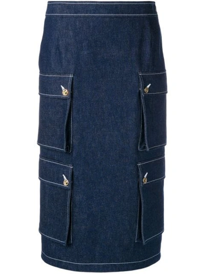 Thom Browne Contrast-stitched Cargo Denim Skirt In Blue