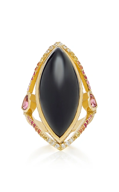 Ele Karela Black Marquise 18k Gold Sapphire Diamond And Onyx Ring