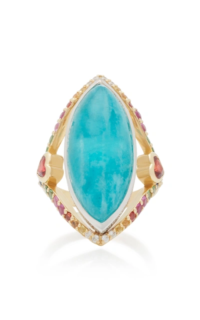 Ele Karela Amazonite Marquise 18k Gold Sapphire Diamond And Amazonite Ring In Blue