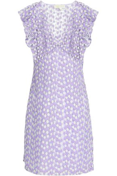 Michael Michael Kors Woman Metallic Embroidered Tulle Mini Dress Lavender