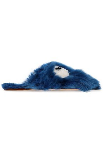 Anya Hindmarch Woman Embellished Shearling Slippers Cobalt Blue