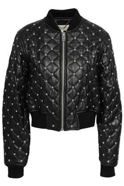Michael Michael Kors Woman Studded Quilted Leather Bomber Jacket Black