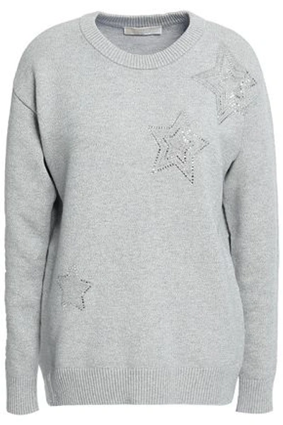 Michael Michael Kors Woman Crystal-embellished French Cotton-blend Terry Sweatshirt Light Gray