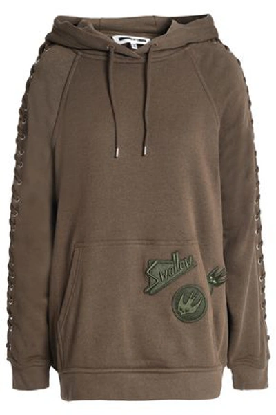 Mcq By Alexander Mcqueen Mcq Alexander Mcqueen Woman Lace-up Appliquéd French Cotton-blend Terry Hoodie Army Green