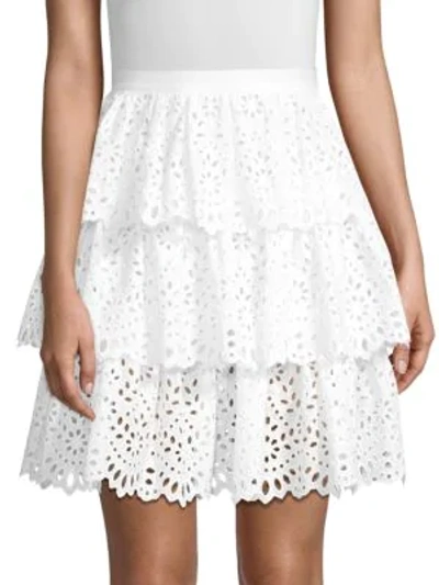 Michael Kors Tiered Floral Eyelet Skirt In Optic White