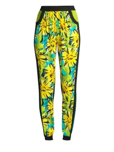 Michael Kors Contrast Silk Floral Track Pants In Lime