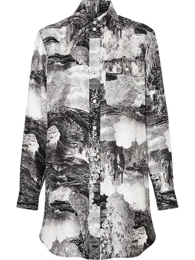 Burberry Dreamscape Print Silk Longline Shirt In Black ModeSens