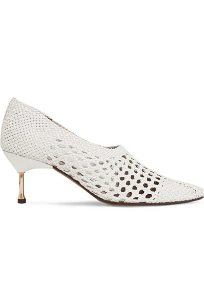 Souliers Martinez Menorca Woven Leather Pumps In White
