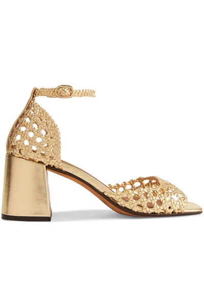 Souliers Martinez Procida Woven Metallic Leather Sandals In Gold
