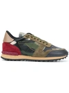 Valentino Garavani Rockstud Printed Leather, Suede And Canvas Sneakers In Khaki
