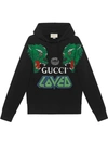 Gucci Tiger-print Cotton Hooded Sweatshirt In Black