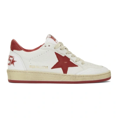 Golden Goose Ball Star Distressed Leather Sneakers In White Strawberry