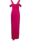 Halston Heritage Halston Woman Satin-trimmed Stretch-crepe Gown Magenta In Pink
