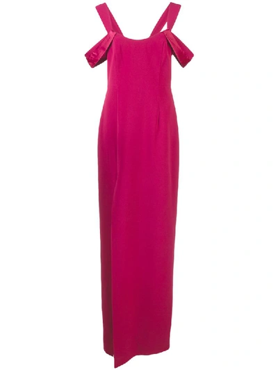 Halston Heritage Halston Woman Satin-trimmed Stretch-crepe Gown Magenta In Pink