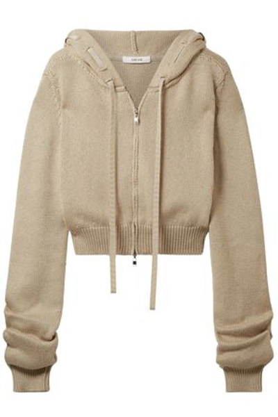 Adeam Woman Cropped Cotton-blend Hoodie Beige