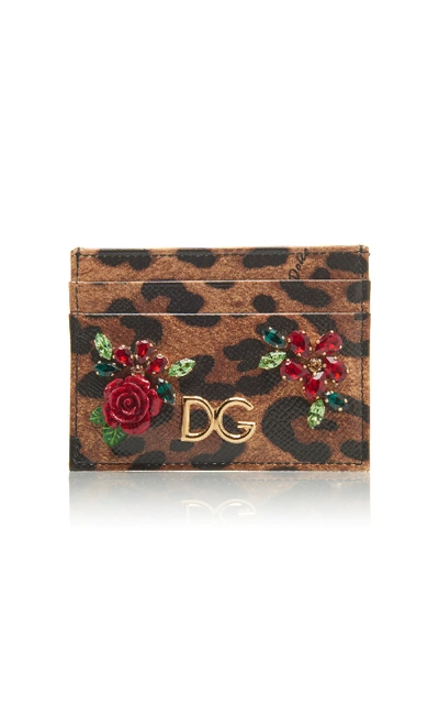 Dolce & Gabbana Embellished Leopard-print Card Holder In Animal