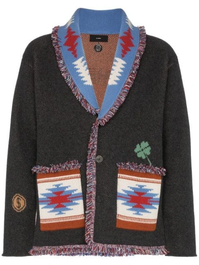 Alanui Shawl-collar Cashmere-jacquard Cardigan In Grey/multi Colour