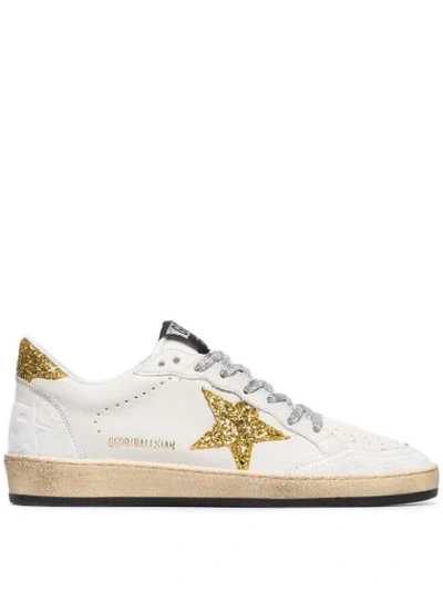 Golden Goose Ball Star Sneakers In White Leather With Glitter Details In 114 - White