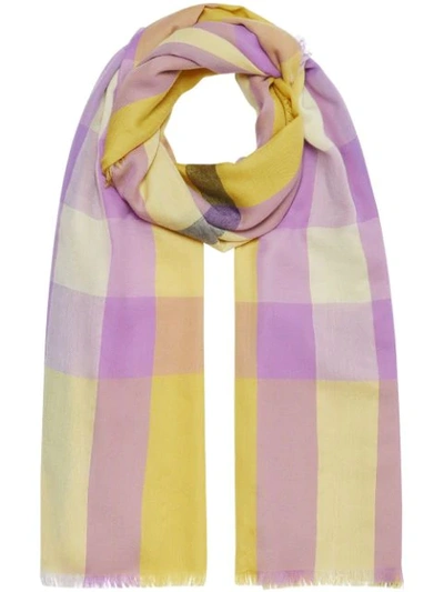 Burberry Lightweight Check Cashmere Scarf In Yellow