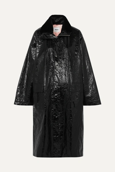 Stand Studio Maia Crinkled Glossed Faux Leather Coat In Black