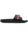 Moschino Multicolor Logo Pool Sandals In Black