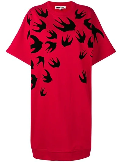 Mcq By Alexander Mcqueen Swallow Swarm Sweatshirt Dress In Cadillac Red