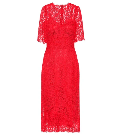 Dolce & Gabbana Lace Midi Dress In Red