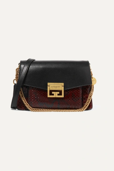 Givenchy Gv3 Small Leather And Python Shoulder Bag In Black