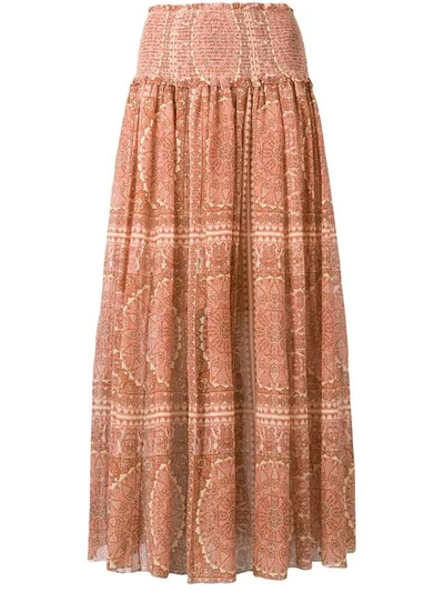 Zimmermann Primrose Printed Cotton And Silk-blend Plissé Skirt In Neutrals