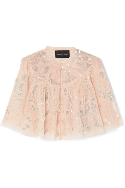 Needle & Thread Cropped Sequined Tulle Jacket In Baby Pink