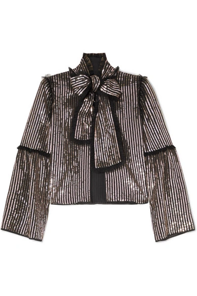 Needle & Thread Pussy-bow Sequined Georgette Jacket