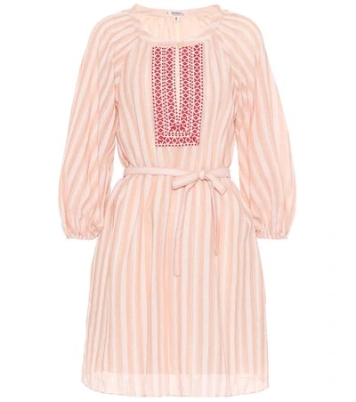 Lemlem Nefasi Embroidered Striped Cotton-blend Gauze Mini Dress In Pink