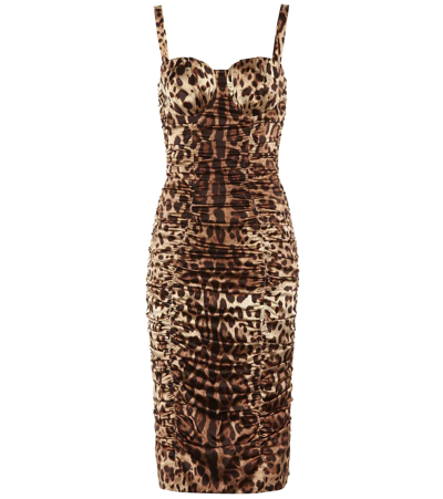 Dolce & Gabbana Ruched Leopard-print Stretch-silk Satin Midi Dress In Leopard Print